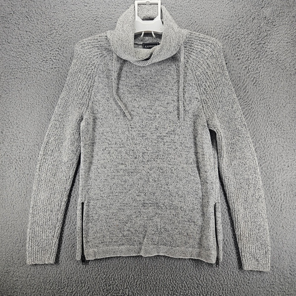 Express Womens Gray Marled Cowl Neck Side Zip Pullover Sweater Small